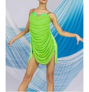 Green wine fringe latin dance dresses for women girls salsa rumba chacha ballroom latin stage preformance costumes for female